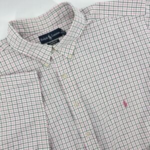 Ralph Lauren Shirt Mens 3XLT Tall Cotton Multicolor Check Pink Pony Button